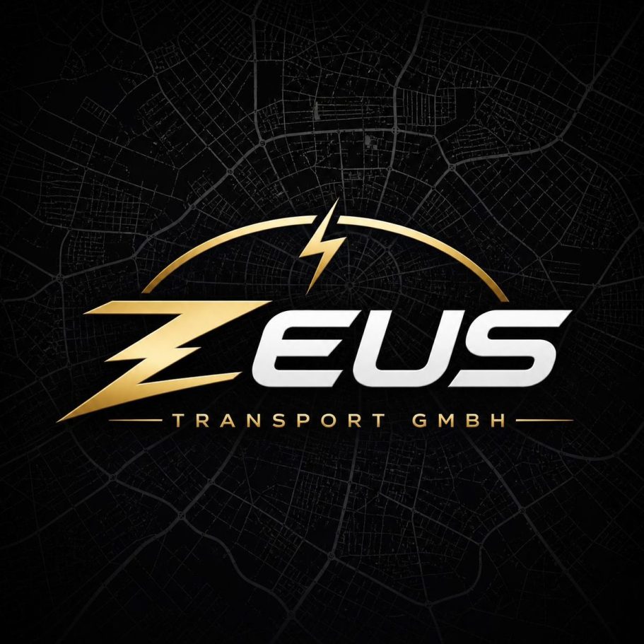 Zeus Transport GmbH Logo von Zeus Transport GmbH in Gold und Weiß auf schwarzem Hintergrund.